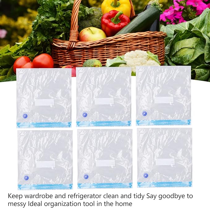 6-Pack Vacuum Storage Bags, 8.7x8.3in Reusable Space Saver Bags Transparent PE + PA Vacuum Sealer with Good Seal for Wardrobe Organization & Refrigerator Food Storage (A:22 * 21cm)