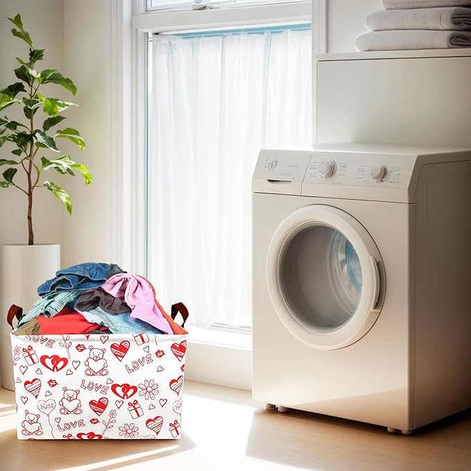 Valentine's Day Basket Gift for Empty Cute Heart Large Storage Bin for Kid and Baby Room Décor (Bear Love)