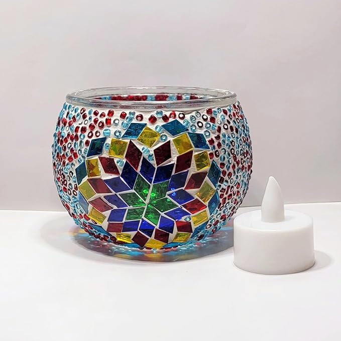 wpdash Turkish Mosaic DIY Candle Holder Kit Glass Decorative Tealight Holder for Gatherings & Kids' Bedroom | Make Your Own Mosaic Candle Holder | Adult Craft Kit