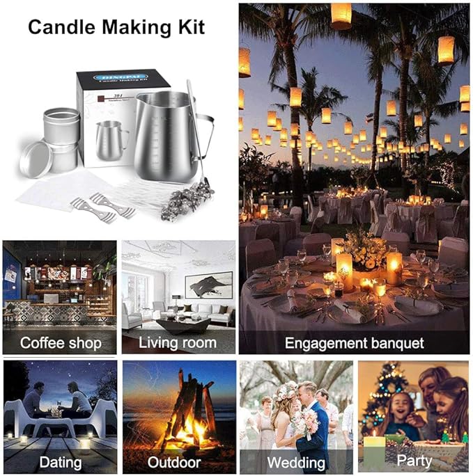 DINGPAI Candle Making Supplies, DIY Candles Craft Tools Including Candle Make Pouring Pot, Candle Wicks, Candle Wicks Sticker, 3-Hole Candle Wicks Holder, Candle Tins and Spoon