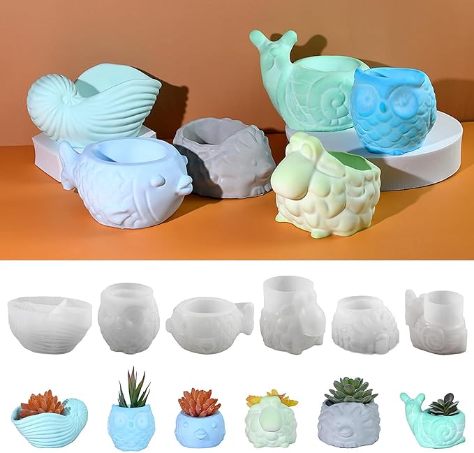 3D Animal Flower Pot Vase Silicone Mold for Resin Plaster Concrete Cement Clay, Succulents Planter Mold Epoxy Resin Kit for DIY Candle Pen Holder Succulent Pot (Snail)