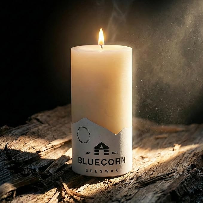 Bluecorn Beeswax Pillar Candle, 100% Pure Natural Bees Wax, Ivory White 3x6 Candle, Clean Burning & Dripless, Long Lasting (90 Hrs), Paraffin, Soy & Fragrance Free, Home Decor, American Made, 1 Count