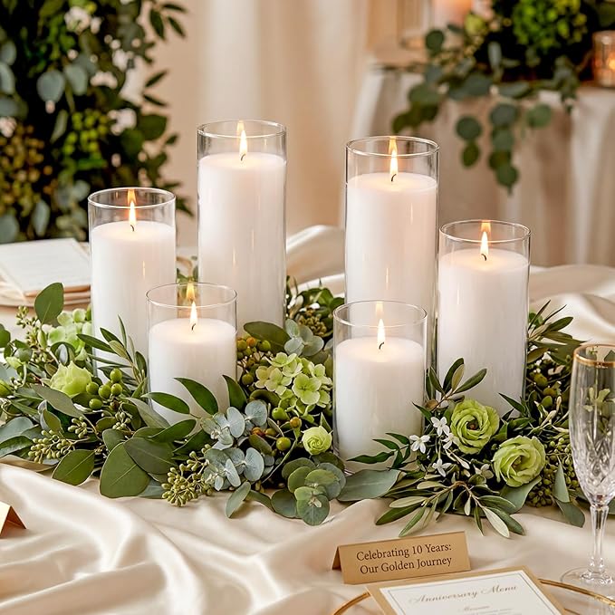 Gerrii 5lb Wedding Pearled Candle Sand 12 Wick 6 Cylinder Glass Vase Kit Refillable DIY Pearled Candle Making Kit for Wedding Table Centerpiece Gift Home Dating Holiday Party Decor