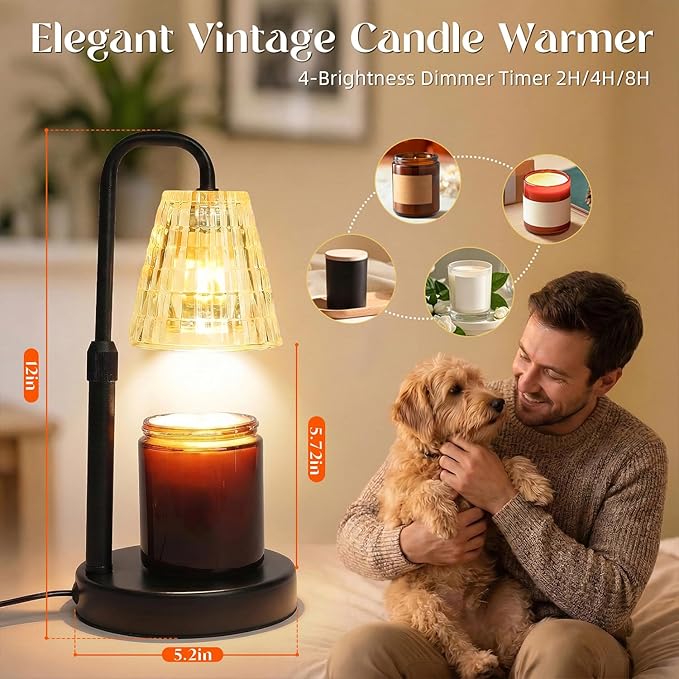 Glimra 2 Pack Candle Warmer Lamp with Timer,Dimmable Candle Warmwr for Jar Candles,Adjustable Cabdle Warmer Birthday Gifts,for Mom Women Friend Sister,Office Apartment Dorm Room Home Decor