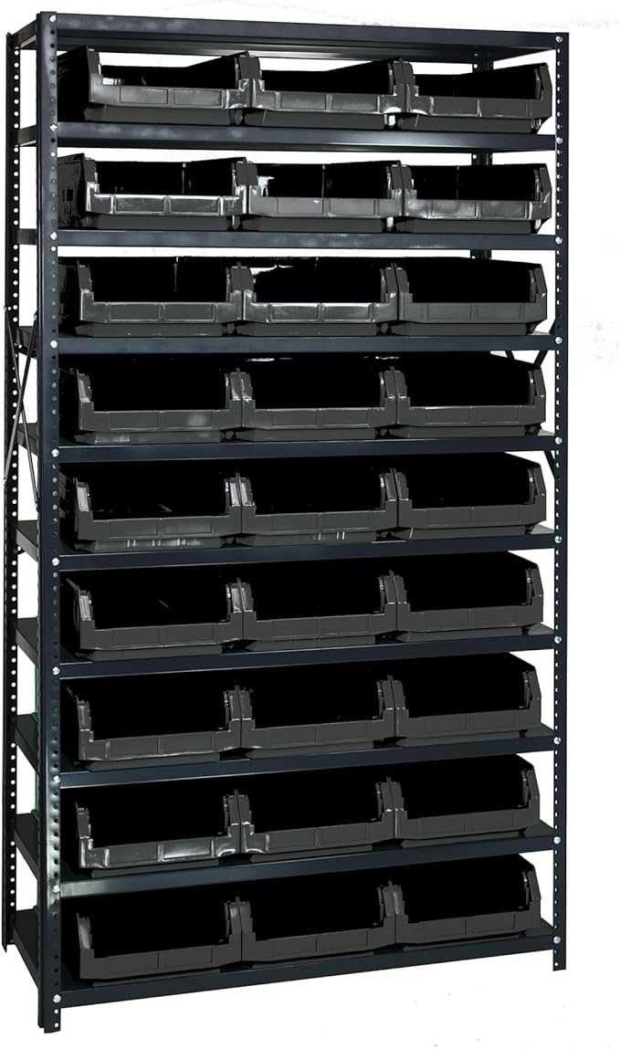 Quantum Storage Systems MSU-531BK Solid Heavy Duty 10 Shelves 27 MAGNUM Black Bins 75" H x 42" W x 18" D