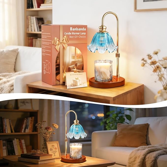 Candle Warmer Lamp with Timer: Birthday Gifts for Women, House Warming Gifts New Home Decor – Height Adjustable Candle Lamp for Mom, Anniversary - Walnut Solid Wood Base, with 2 Bulbs