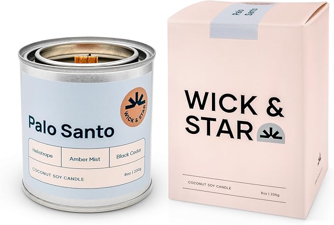 Wick & Star Vegan Non-Toxic, Wood Wick, Natural Coconut Soy Wax Aromatherapy Candle, Clean Burning (Palo Santo)