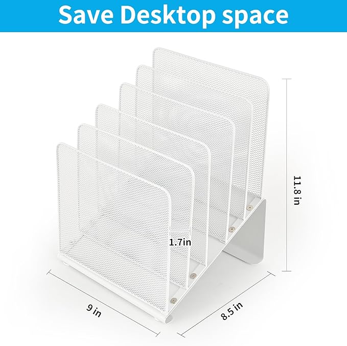 LEKETREE File Organizer for Desk, Desk Organizer with 5-Section Vertical File Rack, File Folder Organizer, Desk Accessories & Workspace Organizers(White)
