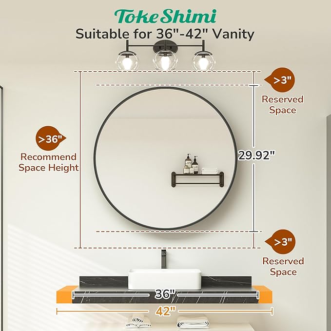 TokeShimi 30x30 Black Medicine Cabinet for Bathroom, Round Medicine Cabinet with Mirror Shatterproof, Removable Shelf, Surface Mount Only