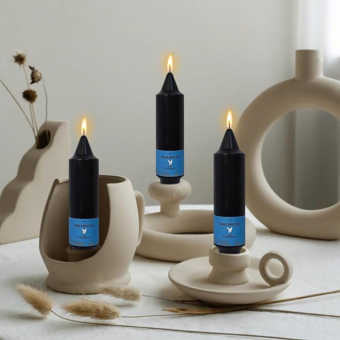Handmade Unscented Taper Candles Long Lasting Burn Black Candles 5inch Short Candlesticks Elegant Design for Home Décor Weddings Festive Seasons