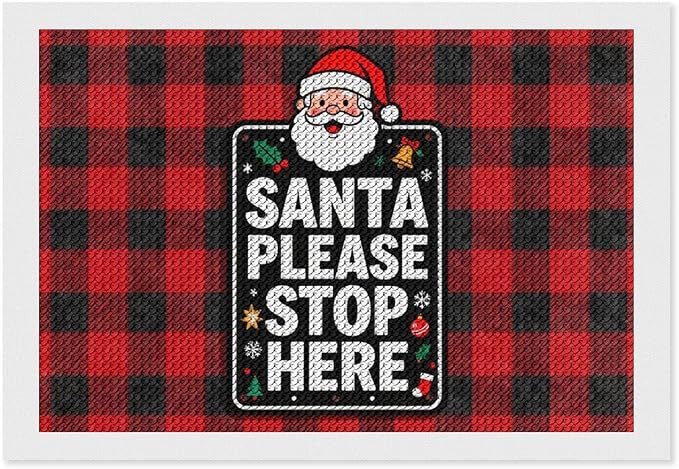 AIVKIEJK Diamond Painting Kits for Adults - Holly & Stars, Santa Please Stop Here Painting DIY 5D Full Drill Diamond Dots Paintings with Diamonds Gem Art and Crafts Home Decor 8"x12"
