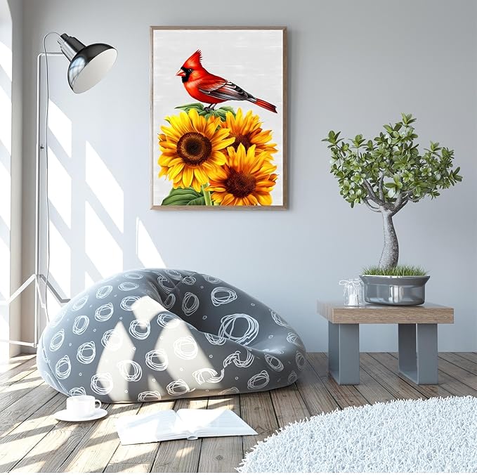 GUAIEUW Sunflower Red Bird Diamond Painting Kit for Adults, Full Round Diamond Cardinal Bird 5D Diamond Painting DIY Art Crafts for Winter Home Wall Decor Holiday Gift 20x24 Inch