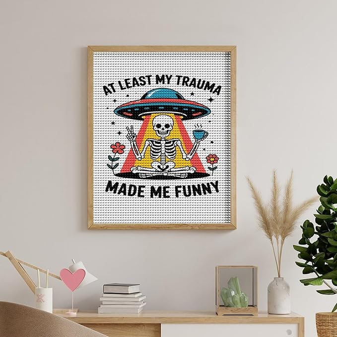 KIVJMSIDJA Skull Skeleton “At Least My Trauma Made Me Funny” Diamond Art Kits for Adults for Beginners, 5D Full Diamond Art Paint 16"x20"