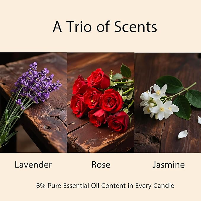 Scented Candles Gift Set (3 Pack) - Natural Soy Scented Candles for Home, Lavender Rose & Jasmine - Long Lasting Aromatherapy, Anthropologie Style Decor, Stress Relief Gifts for Women