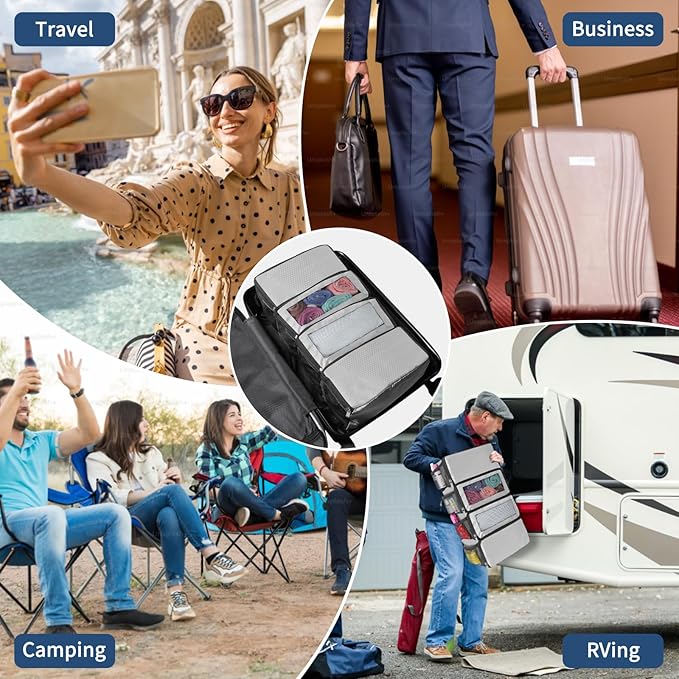 esouler Suitcase Organizer - Hanging Packing Cubes & Portable Collapsible Travel Shelves for Carry-on (Grey, Small)