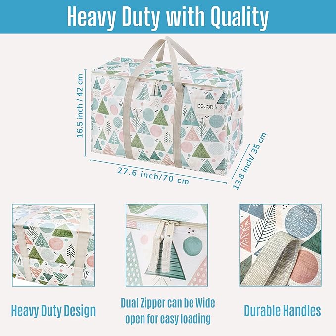 VENO 2 Pack Heavy Duty Moving Bags, Extra Large Storage Bags with Reinforced Handles & Strong Zippers, Foldable & Reusable Moving Box Alternative for Clothes & Dorm Storage