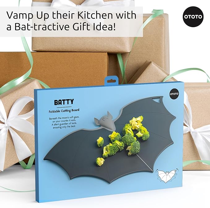 OTOTO Cutting Board - Wooden & Plastic Cutting Boards for Kitchen, Fun & Spooky Kitchen Gadgets, Housewarming & Goth Gifts, Dishwasher Safe (Bat, Plastic)