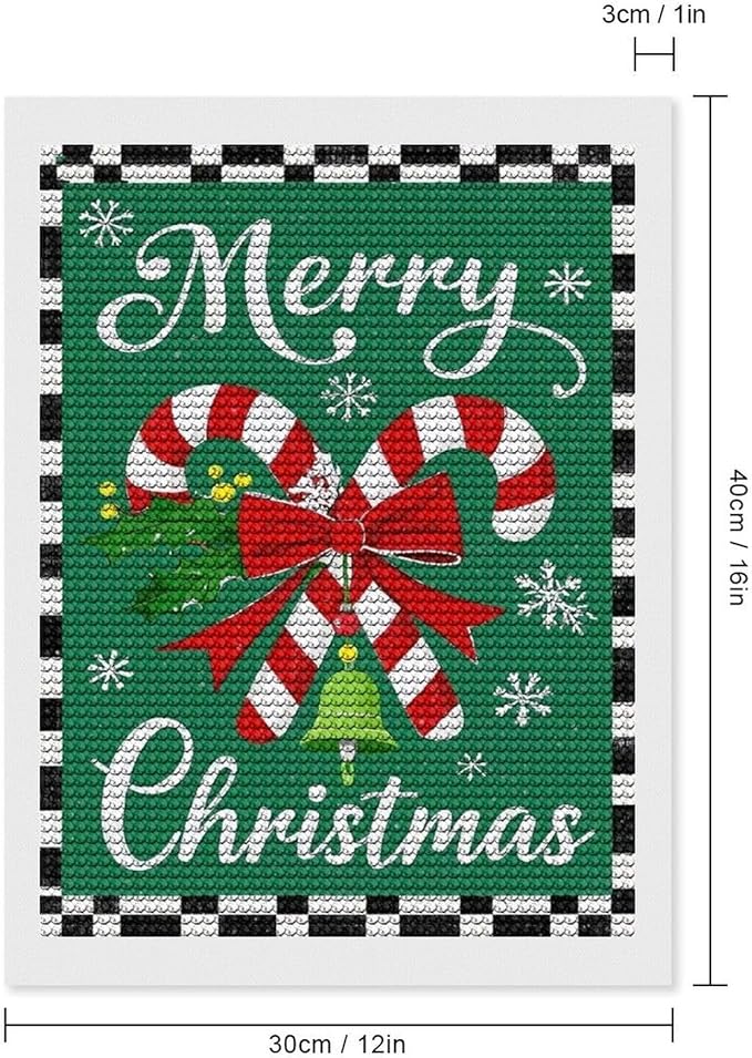 AIVKIEJK Diamond Painting Kits for Adults - Festive Merry Christmas Red Bow, Candy Cane & Bell Painting DIY 5D Full Drill Diamond Dots Paintings with Diamonds Gem Art and Crafts Home Decor 12"x16"