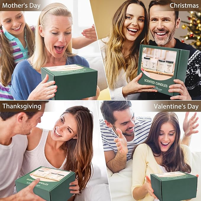 Soy Wax Scented Candle Gift Set, 4 Pack Lavender, Orange & Lemon Scents, Long Lasting Aromatherapy Candles for Home, Relaxing Gifts for Women, Perfect for Holiday, Thanksgiving & Christmas