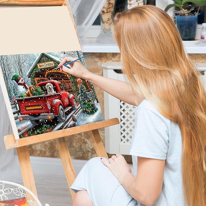 Bowetile Christmas Paint by Numbers for Adults Beginners Framed, Truck Adults' Paint-by-Number Kits, Adult Paint by Number Kits on Canvas, Acrylic Number Painting for Home Decor, 8x12in