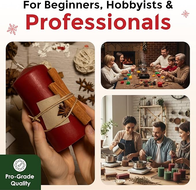 Candle Dye - Made in The USA - 5 Holiday Colors (Red, Brown, Christmas Green, Hunter Green, White) for Paraffin or Soy Wax - Highly Concentrated - Great for Professionals or Hobbyist - 50 Dye Chips