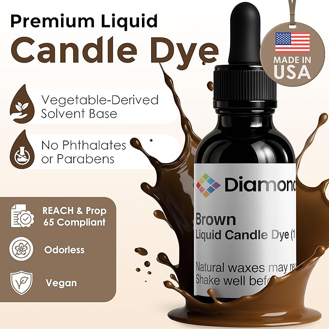 Brown Liquid Candle Dye (1 oz) - Made in the USA - Safe and Easy to Use - Pure and Simple Ingredients - Candle Making Supplies for Soy, Paraffin, Palm or Gel Wax - 10 Vibrant Colors to Choose from