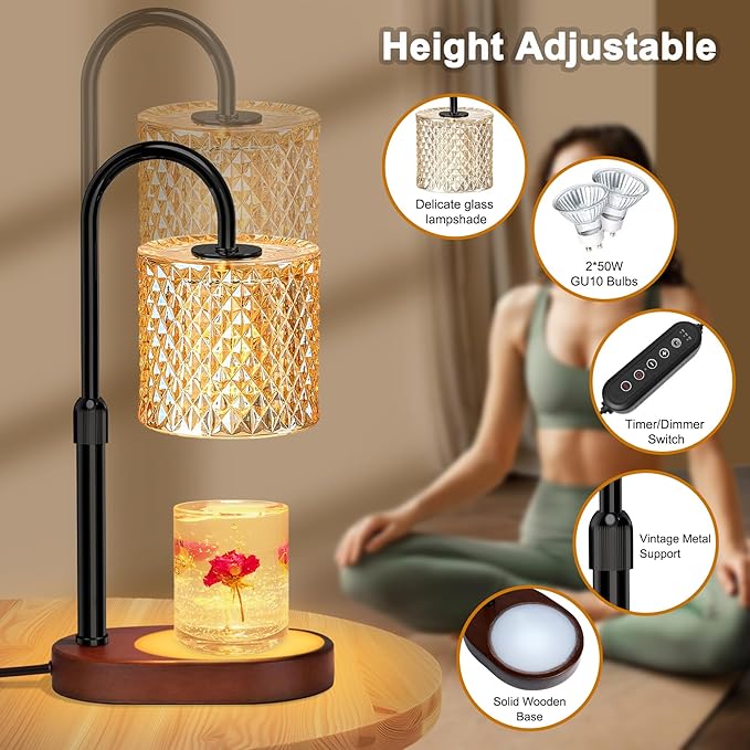 ZENLEA Candle Warmer Lamp with Timer, Dimmer Candle Lamp with RGB Light, Height Adjustable, Ideal Home Decor and Housewarming Gift for Mom, Women