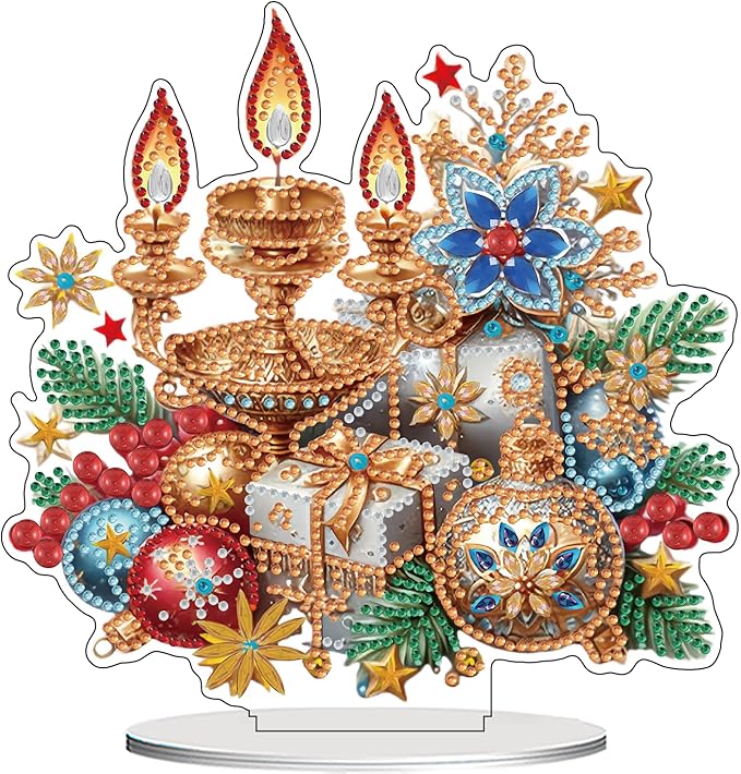 ZeeLionArt Tabletop Diamond Art Painting Kit for Adult,Christmas Candles DIY Special Shaped Rhinestone Desk Placement Ornament,Home Stand Up Gem Painting Craft Kit,Gift,Double Sided.