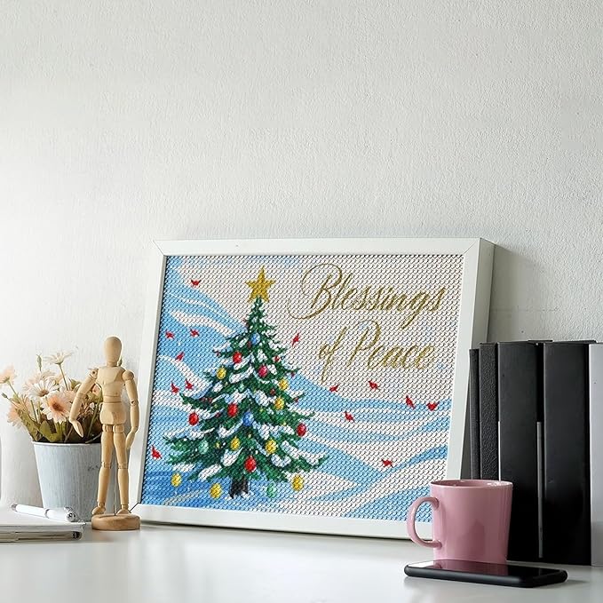 Diamond Painting Kits for Adults - Christmas Snowy Pine & Inspirational Blessings of Peace Painting DIY 5D Full Drill Diamond Dots Paintings with Diamonds Gem Art And Crafts Home Decor 12"x16"