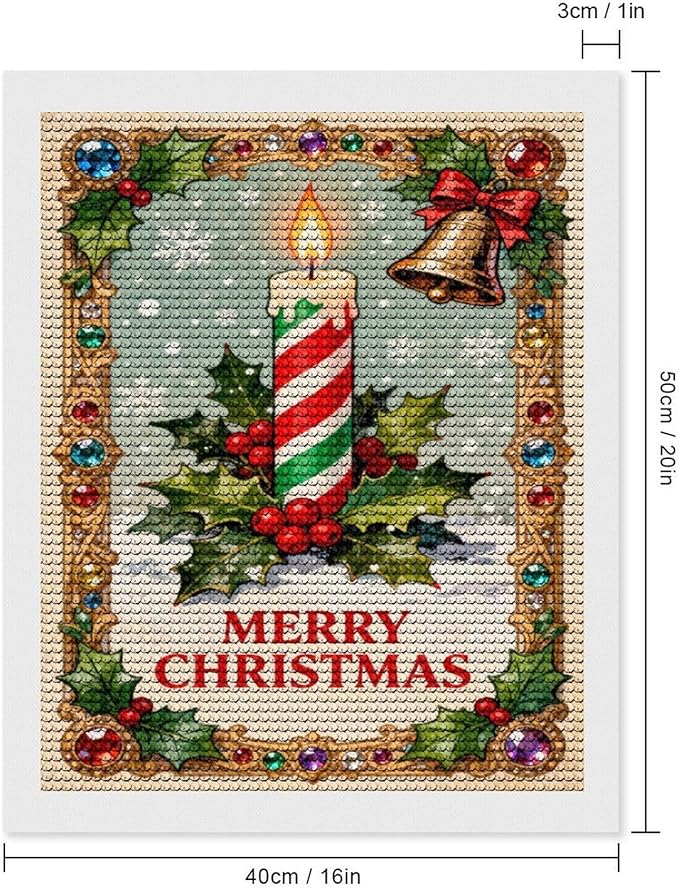 AIVKIEJK Diamond Painting Kits for Adults - Merry Christmas Candle & Holly Accents Painting DIY 5D Full Drill Diamond Dots Paintings with Diamonds Gem Art and Crafts Home Decor 16"x20"