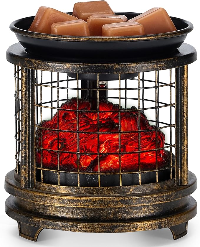 MOAFINA Bronze Grid Campfire Wax Melt Warmer with Timer, 3D LED Fire Effect 4-in-1 Electric Wax Warmer for Scented Wax, Home/Bedroom/Office Gifts & Decor