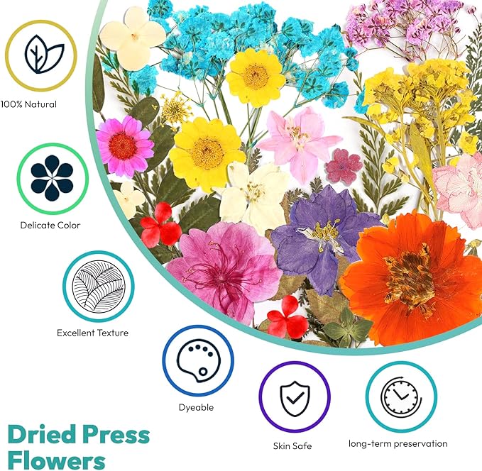 Dried Flowers, Resiners 58Pcs Pressed Flowers for Craft Pink Real Natural Dried Flowers Dry Leaves Kit for DIY Making Crafts Resin Soap Candle Scrapbook Supplies Card Making Jewelry