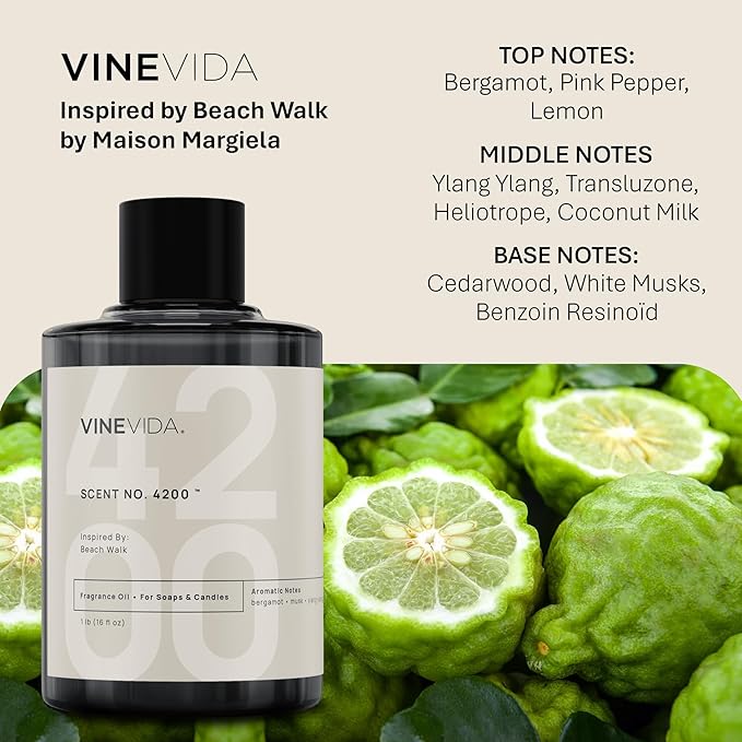 VINEVIDA [16 Oz] Scent NO. 4200 Inspired by Beach Walk | Premium Fragrance Oil for Candle Making & Soap Making |Candle Scents for Soy Wax | Scented Oils for Car Freshies & Bath Products