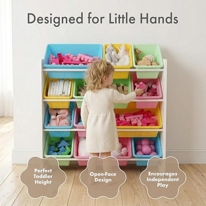 Humble Crew Kids' Toy Storage Organizer, White/Pastel (WO560P)