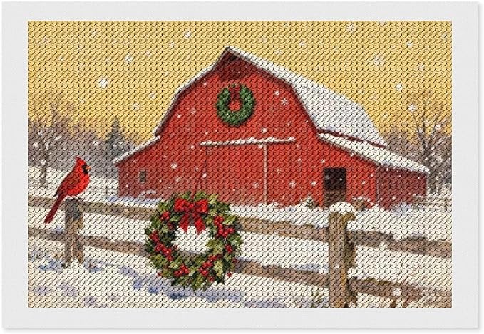 AIVKIEJK Diamond Painting Kits for Adults - Christmas Winter Cardinal, Red Barn Scene Painting DIY 5D Full Drill Diamond Dots Paintings with Diamonds Gem Art and Crafts Home Decor 8"x12"