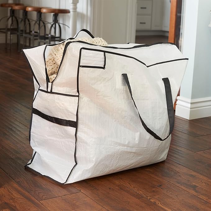 Household Essentials 2622 MightyStor Large Storage Bag with Handles | Clothing and Linen Storage Bag | White Tarp with Black Trim