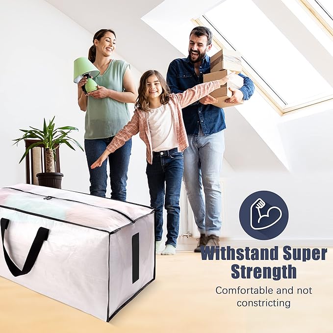 HOMESURE 12 Pack Large Strong Moving Bags with Zippers & Carrying Handles - Water-Resistant - Heavy Duty Storage Tote for Space Saving, Fold Flat, Alternative to Moving Box (Semi-Transparent)