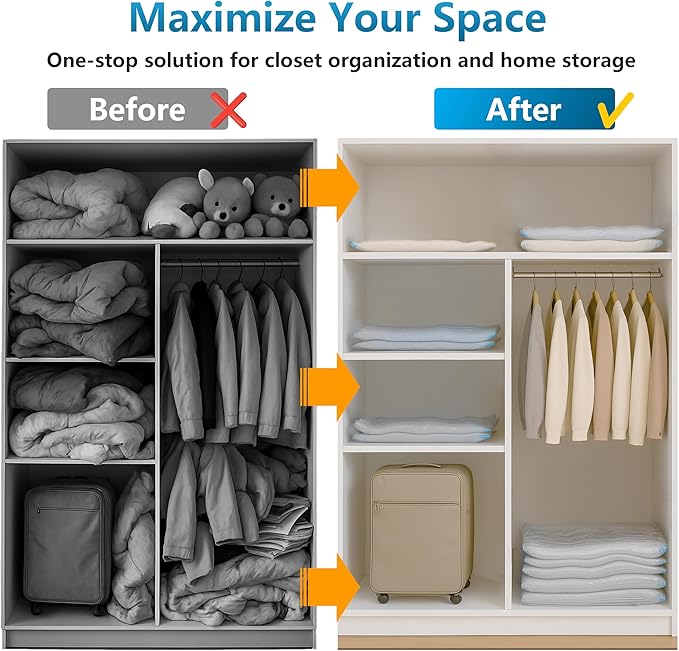 6 Pack Vacuum Storage Bags，Space Saver Bags(6 Pack Large),Compression for Comforters and Blankets, Sealer Clothes Storage, Hand Pump Included