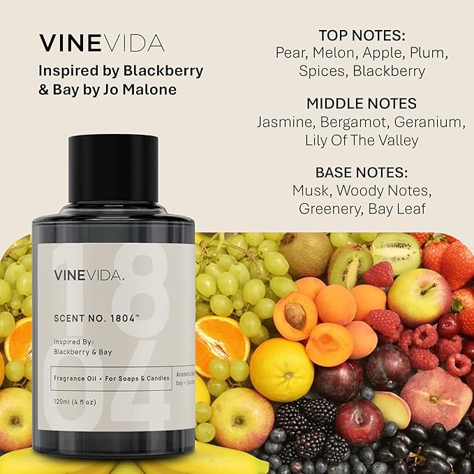 VINEVIDA [120mL] Berry & Bay Fragrance Oil for Candle Making - Natural Candle Oil Scents - Soap Making Essential Oil - Made in USA