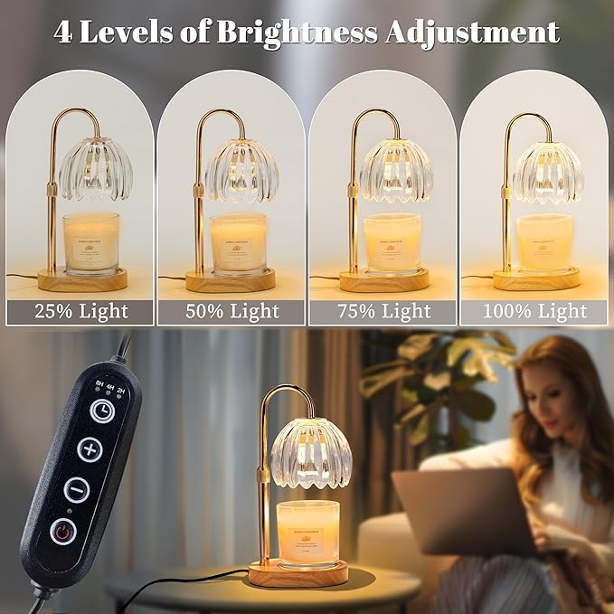 Candle Warmer Lamp with Timer Dimmer Adjustable Height, for New Home Decor,Valentine's Day, Birthday Gifts for Women,Wax Warmer Lamp for Jar Candles with 2 Bulbs(Transparent)