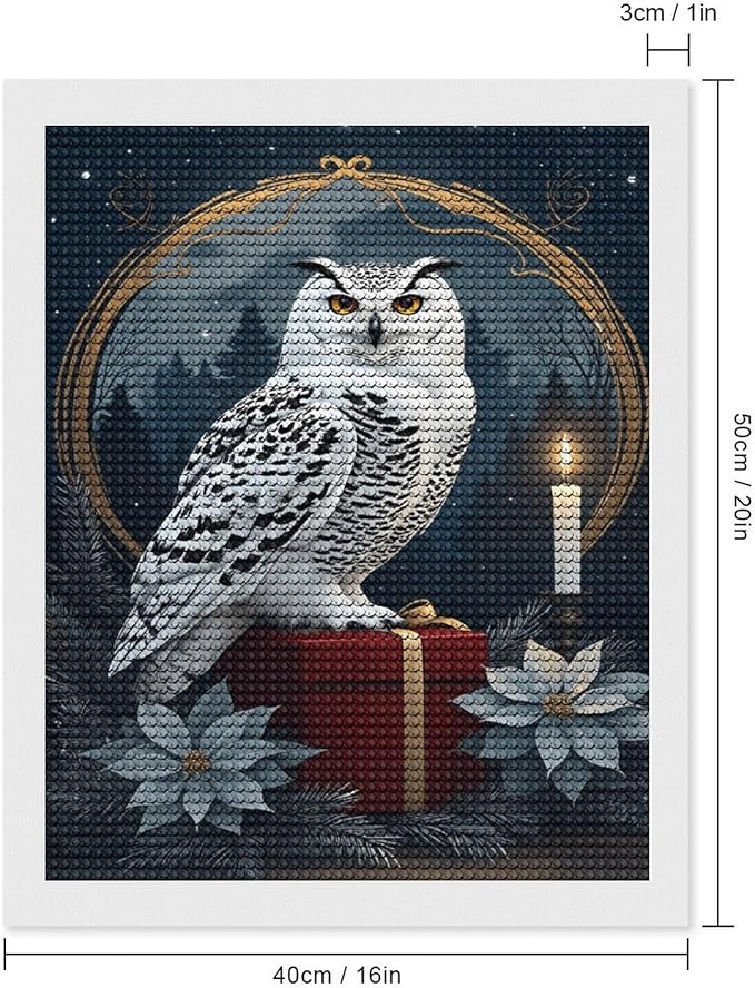 KIVJMSIDJA Snowy Owl & Candle Glow - Winter Night Scene Diamond Art Kits for Adults for Beginners, 5D Full Diamond Art Paint 16"x20"