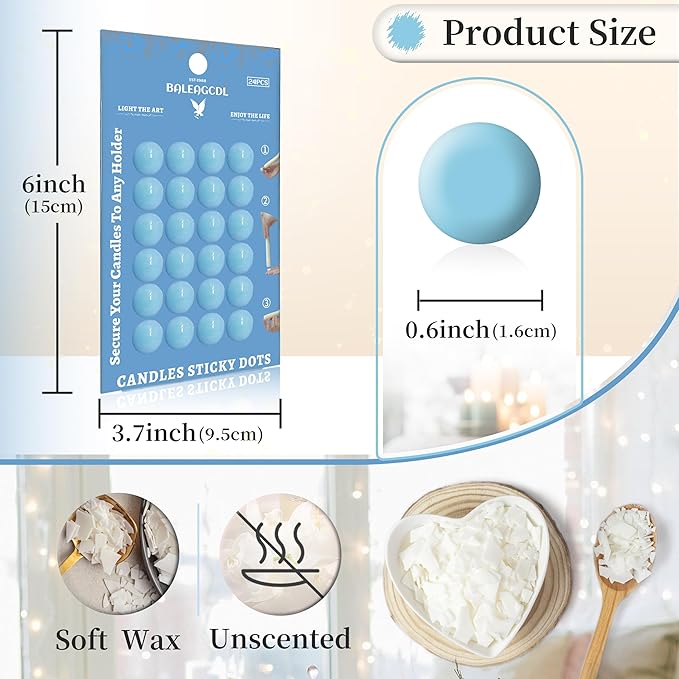 Candle Sticky Dots - Blue Wax Candle Adhesive Dots - Unscented Cire Adhesive for Secure Candle Placement - Easy Clean and Traceless Adhesive for DIY Projects - Pack of 48