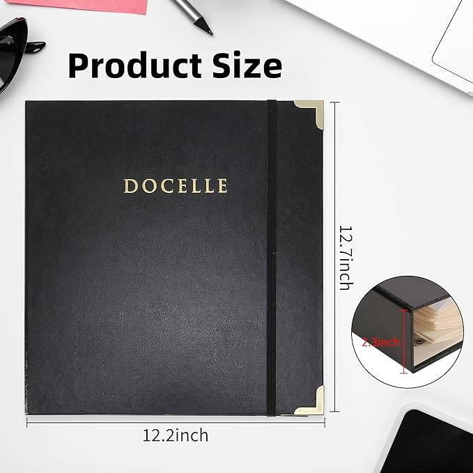 3-Ring Folder Organize Sturdy Hardboard Important Document Organizer with Expanding Pockets for Home, School, Office Use (Black)