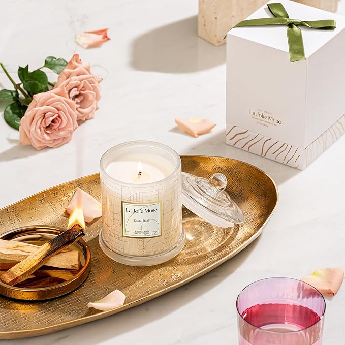 LA JOLIE MUSE Scented Candles, Santal Rosé Candles Gifts for Women, Rose Candles Luxury Jar Candle for Mothers Day Home Scented Large Natural Soy Wax Candles 70 Hours Long Burning 10 oz