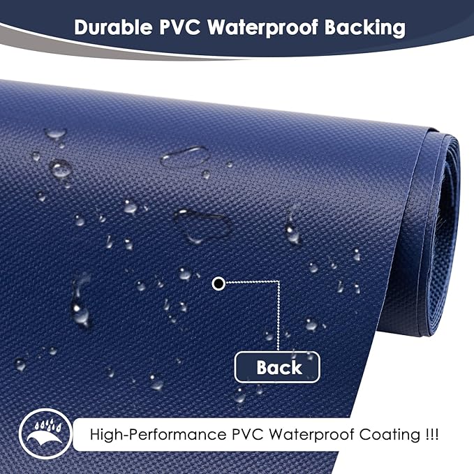 Waterproof Canvas Fabric by The Yard 60" W 600 Denier PVC Backing Water Repellent Polyester Upholster Fabric Material for Indoor Outdoor Marine Awning Tent Craft DIY(2 Yards, Dark Blue)