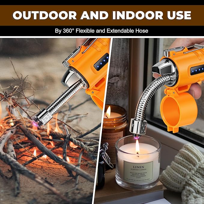 Lafagiet Electric Lighter, USB C Rechargeable, with LED Battery Display, Flashlight, 360° Flexible extendable Arc Lighters for Candle, Camping, Outdoor Adventure