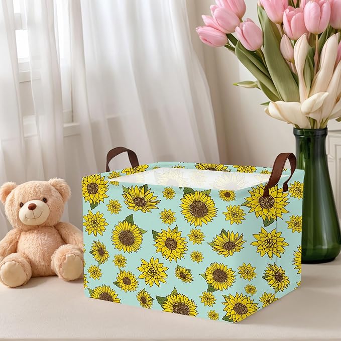 Cute Rectangle Storage Basket Nursery Room Decor Gift Basket (Sunflower)