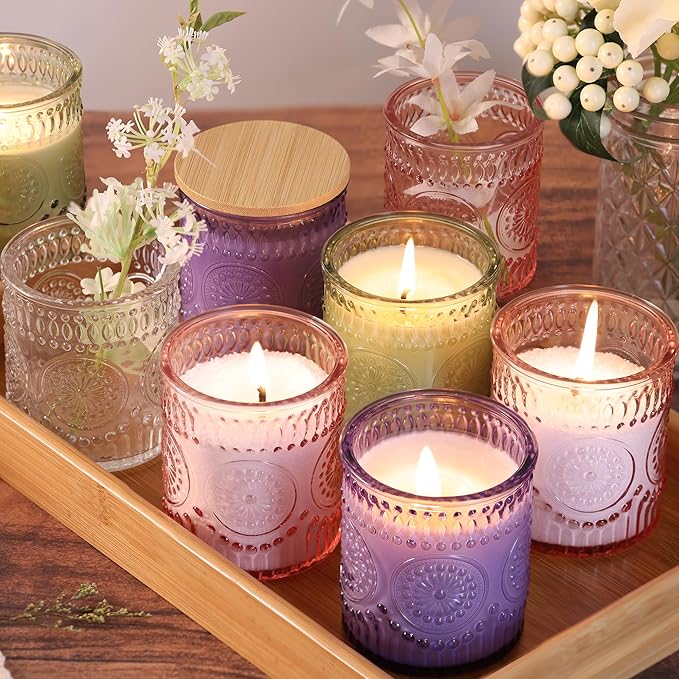 8oz Lavender Glass Candle Jars with Lids for Making Candles Set of 10, Purple Candle Containers, Candle Making Supplies for Candle DIY, Glass Candle Vessels Candle Making Kit, Lavender Decorations