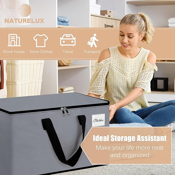 NATURELUX Heavy Duty Moving Bags - Extra Large Packing Bags and Storage Totes, Collapsible and Foldable Option for Moving and Storage, Multicolored, 125 L - 6 Pack