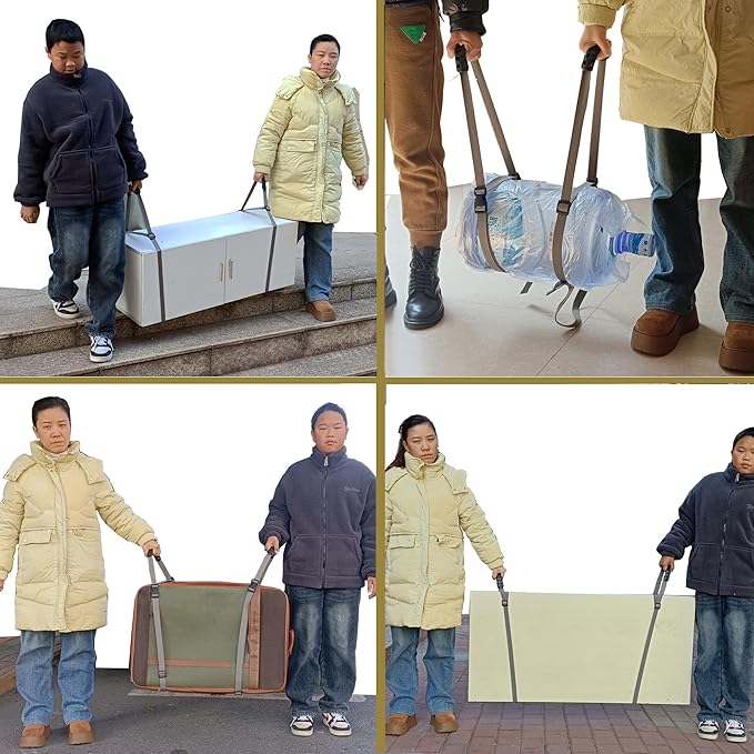Moving Straps Carry Strap Lifting with Handle for 1 or 2 Mover | Adjustable and Strong | for Easy, Safe, Secure Carrying Boxes,Tent,Luggage,Beach Chairs,Book,Hand Shoulder Back,Grey,Up to 100 LBS
